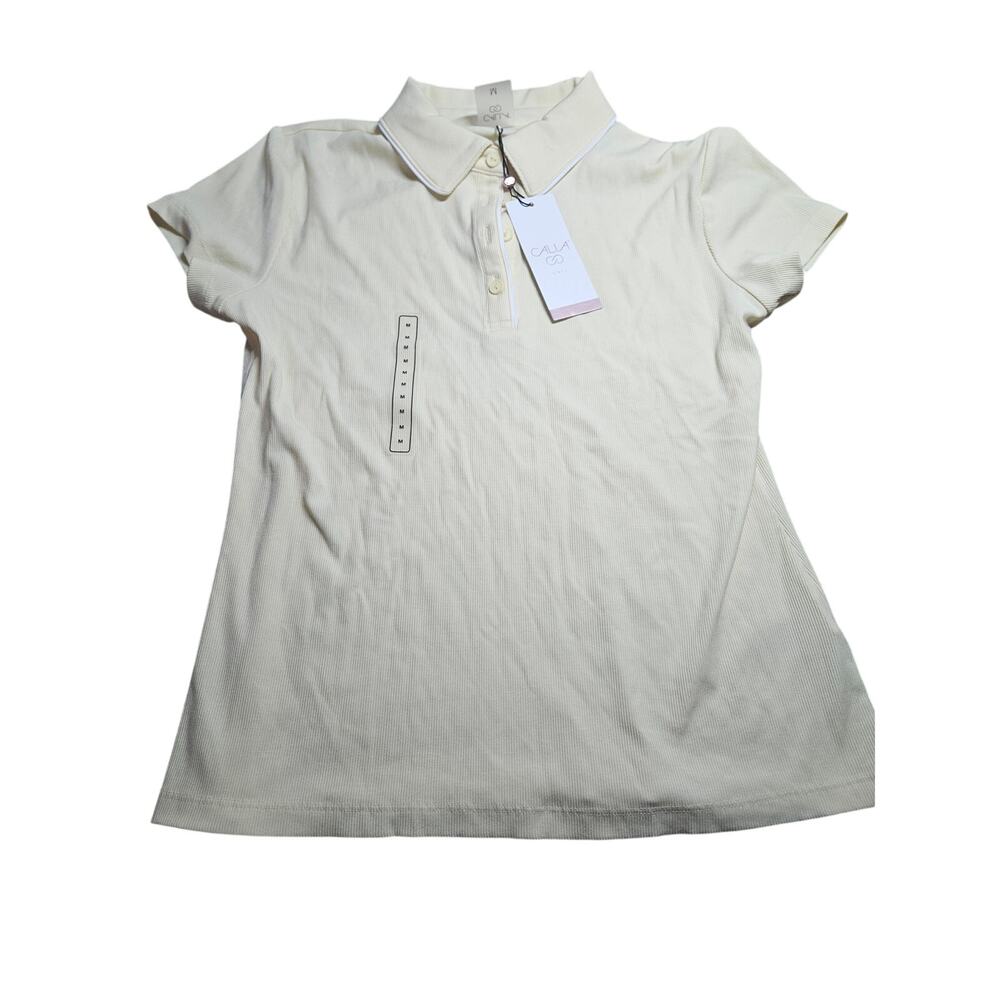 Calia Womens Ribbed Short Sleeve Golf Polo Panna Cota Medium